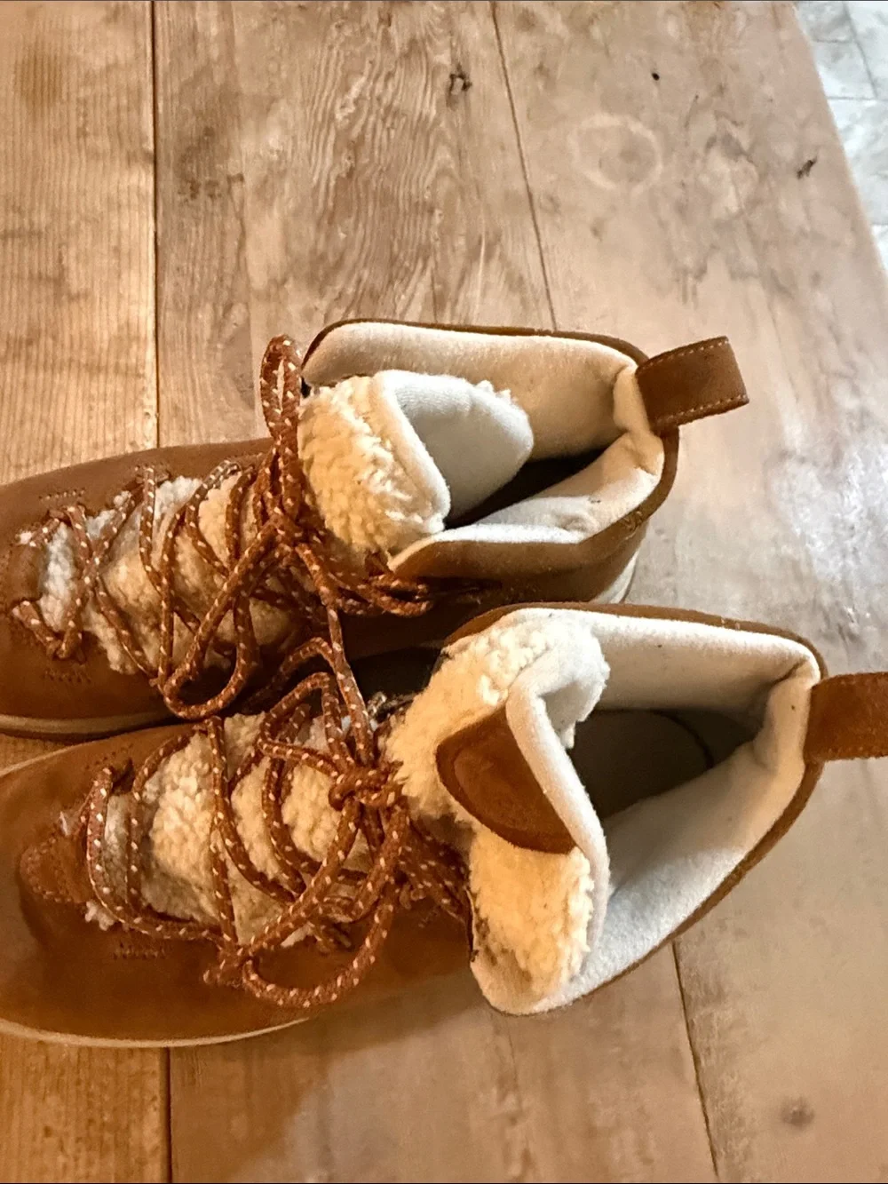 UGG Chestnut Suede Lace-Up Winter Boot with Shearling Trim
